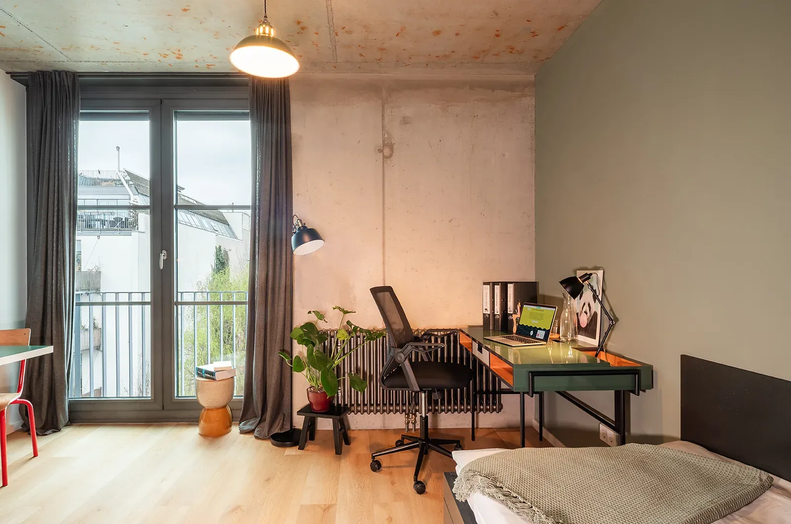 Decorated example of a Classic Balcony Room at Neon Wood Berlin Frankfurter Tor featuring styled desk workspace and room personalization inspiration